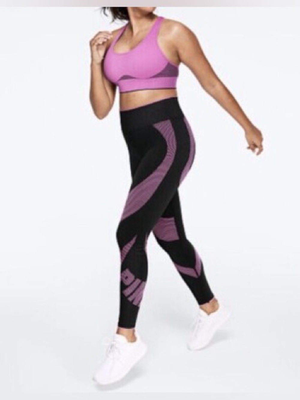 PINK Victoria's Secret Seamless Black Leggings Pink Accents L